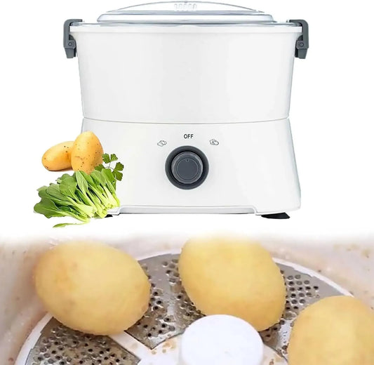 Automatische elektrische aardappelschiller met 6 messen met 28.3 x 23.6cm, 25 x 28,3 x 28,3cm, 2-3 minuten, RVS, wit en transparant