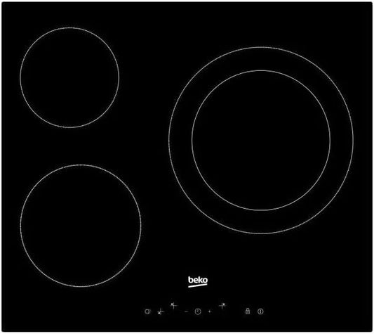 Beko, Kookplaat, HIC63402T, 1200 W, Glaskeramiek, Rond, Keramisch, Zwart