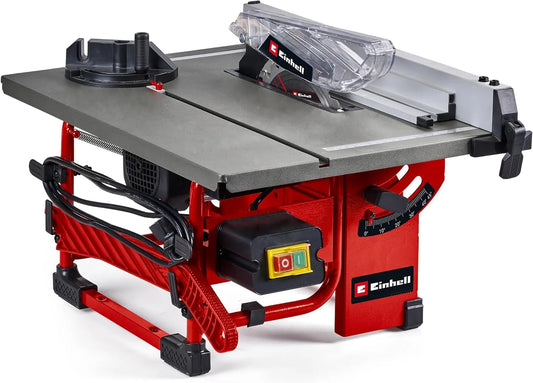 Einhell, zaag, voor bouwplaats en werkplaats, mobiel gebruik. De accessoirehouders op de machine zorgen