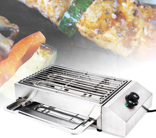 Barbecue, 50-300°C roestvrijstalen spiesen voor huishoudelijk koken op de camping, mobiele uitvoering van 2600 W rookloze BBQ-kookgrill