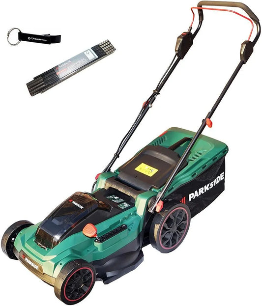 40V, model D2, HEADNMORE Bundle - Parkside 40V accu grasmaaier PRMA 40-Li D2, batterijen + sleutelhanger + duimstok