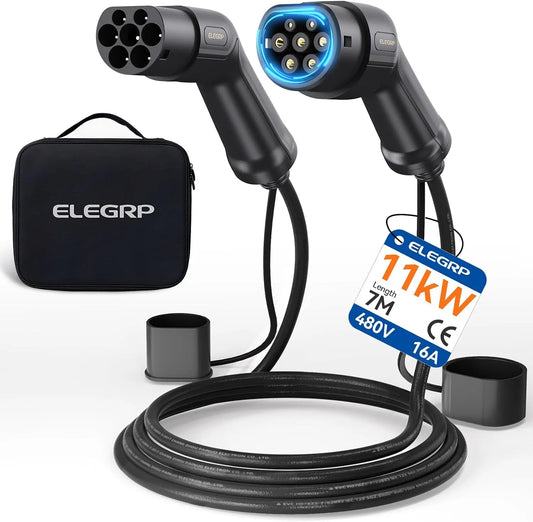 ELEGRP Type 2 oplaadkabel, ELEGRP Type S/3/X/Y ID.3 ID.4, 16 A, 7 m, 3-fase, type 2 mode 3 oplaadkabel voor elektrische auto EV/PHEV met draagtas