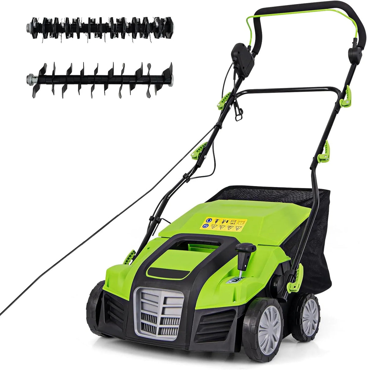 Machine, 2 kW, 5 werkdieptes, 3500 rpm en opvangzak van 55 l, verticuteermachine met 3 hoogteverstellingen, 40 cm werkbreedte, inklapbare, GOPLUS