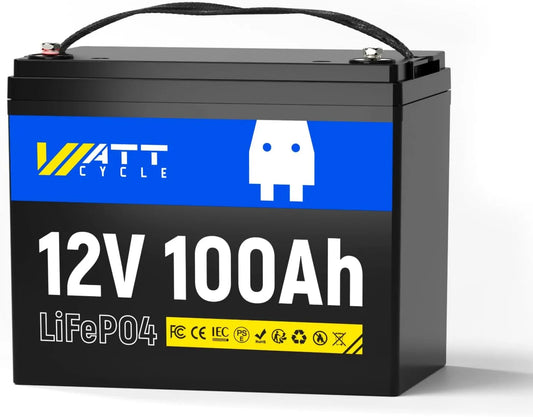 WattCycle 12V 100Ah LiFePO4 Accu 1280Wh LiFePO4 met 12V, 1280Wh en zonne-energie