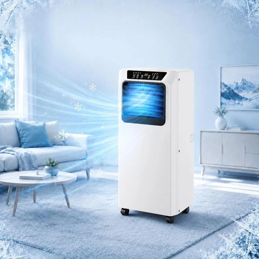 Mobiele airconditioner en Luchtontvochtiger, geluidsarm 36-49 dB Koeling voor Ruimtes tot 18 m2, Mobiele Airco 9000 BTU met Ontvochtiger en Wiel
