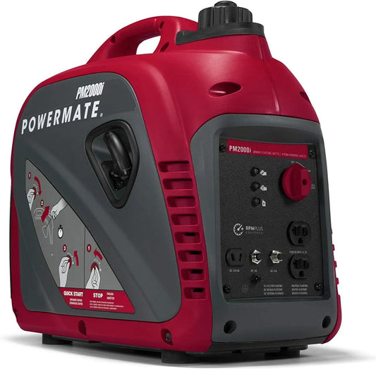Spanningsomvormer, Powermate PM2000i 2.000 Watt gasaangedreven draagbare omvormer generator, geluidsarm prestaties, camping, camper
