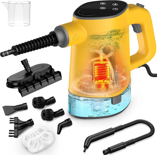 Stoomreiniger met 1200 W, 400 ml, 105 °C, 15 seconden, digitaal display, waterreservoir, accessoires inbegrepen en handmodel