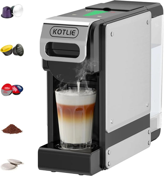 Espressomachine, 7 waterniveaus, D G, waterniveausensor, gemalen koffie en ESE-pads van 44 mm, compatibel met Nes Original, Mio, ruimtebesparend